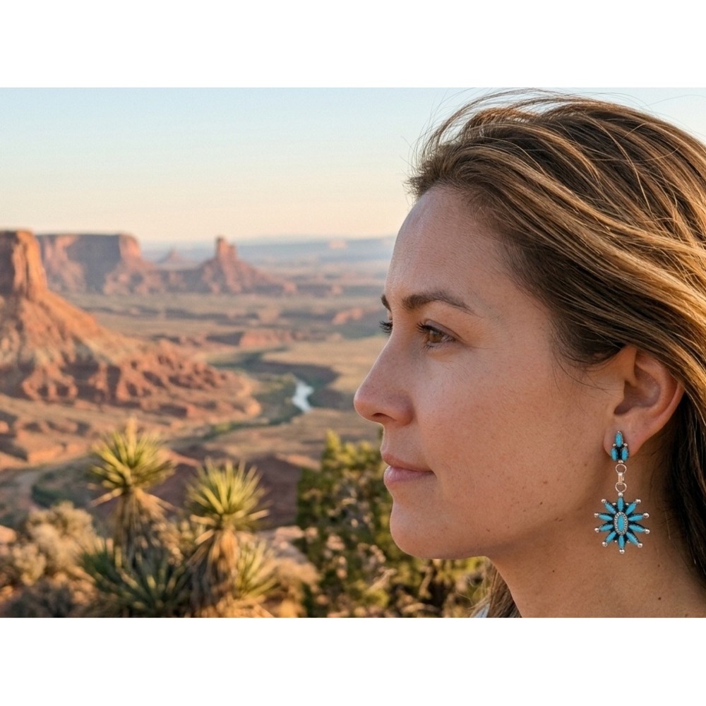 Zuni Earrings Native American Handcrafted Jewelry Turquoise Southwest Style **